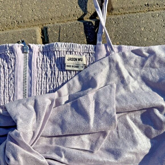 Jason WU crop Top Womens Lavender Purple Linen Tie Front Smocked Back NWOT LARGE - Picture 3 of 9
